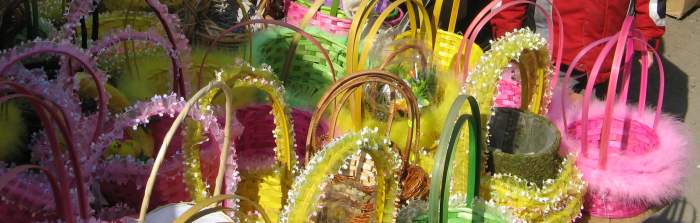 Colorful Easter baskets in an outdoor bazaar in Przemysl Poland